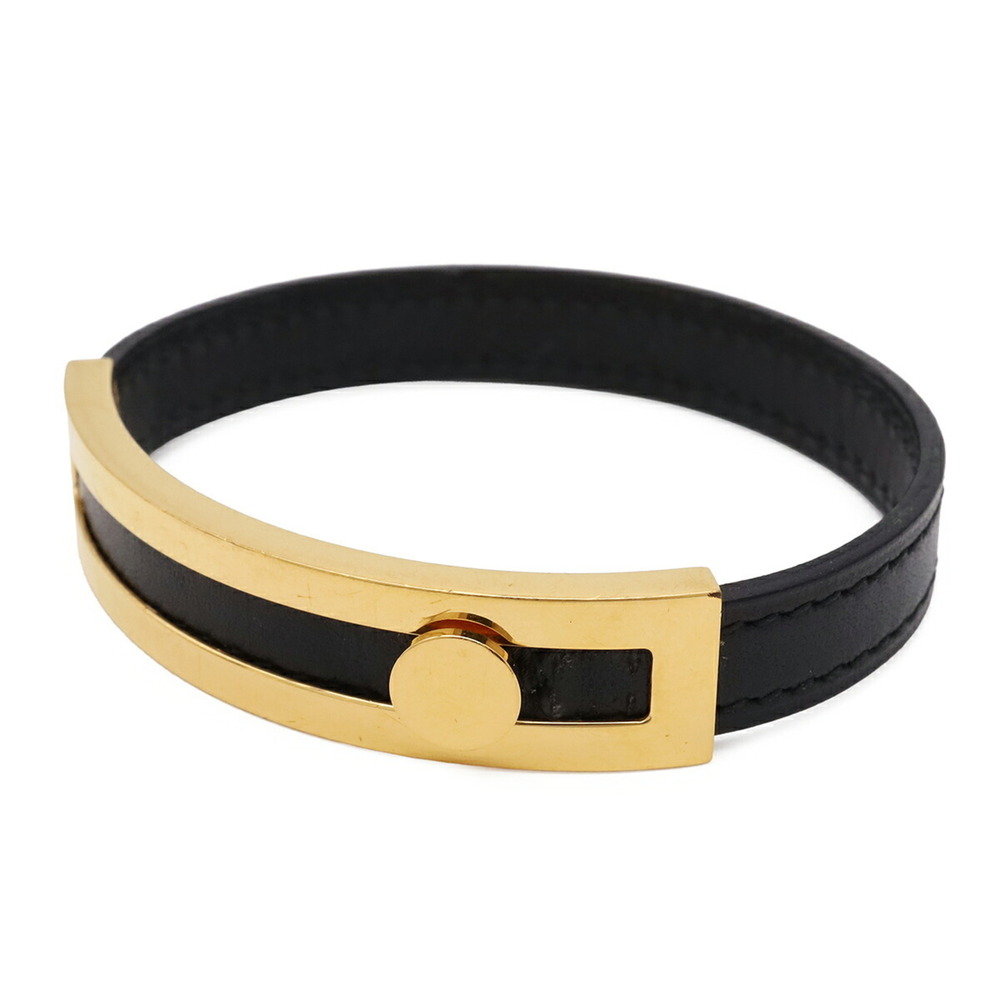 HERMES Black Leather Charm Bracelet